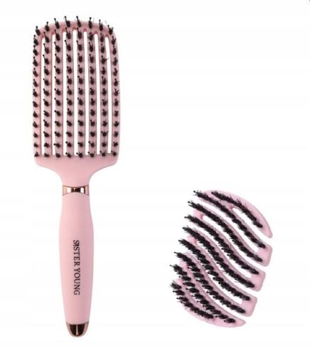 Zestaw szczotka do włosów z włosiem z dzika i mała do torebki różowa na Arena.pl