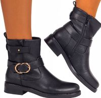 DAMSKIE BOTKI ZIMOWE OCIEPLANE GŁADKIE PŁSAKIE CZARNE EKO SKÓRA 39