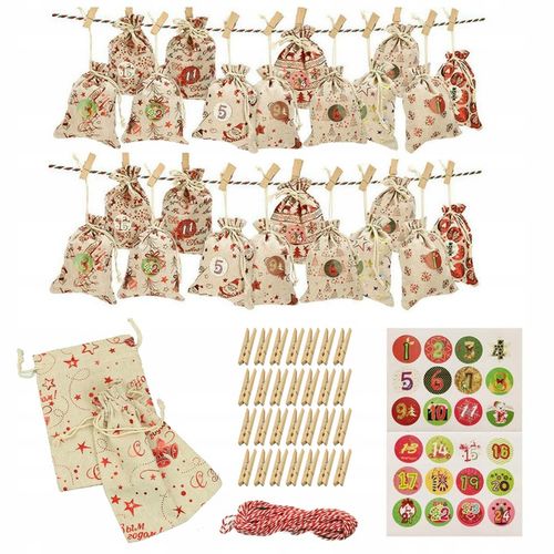 KALENDARZ ADWENTOWY dla DZIECI wiszący WORECZKI 12/16 cm DIY ZESTAW 73 el. na Arena.pl