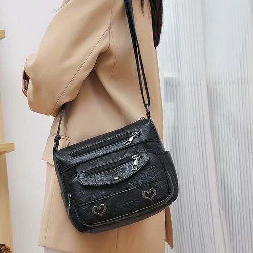 Torebka Damska MAŁA CZARNA na Ramię W serca Pojemna Kuferek Dużo Kieszonek na Arena.pl