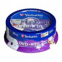 2 x Płyta DVD DVD+R DL 8,5 GB Verbatim x8 dwuwarstwowa Printable 25sztuk