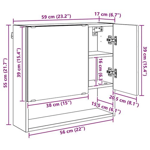 Szafka z lustrem z półką z drzwiami Brązowy dąb 59 x 17 x 55 cm na Arena.pl