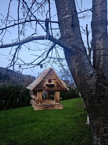 Solidny Drewniany KARMNIK XXL DLA PTAKÓW karmik opalane drewno na Arena.pl