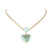 Naszyjnik z gniecionym, miętowym sercem, z kryształkiem (C25/JES/18AU)