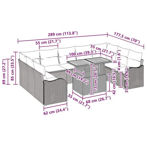 Zestaw Sof na Ogród z poduszką 10 pcs Czarny 100 x 55 x 73 cm na Arena.pl