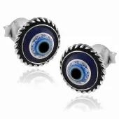 DELIKATNE OKSYDOWANE SREBRNE KOLCZYKI WKRĘTKI OKO PROROKA Z BROKATEM