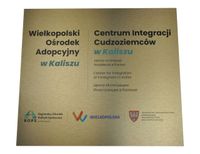 metalowa tabliczka informacyjna firmowa z logo złoty dibond 40x35cm