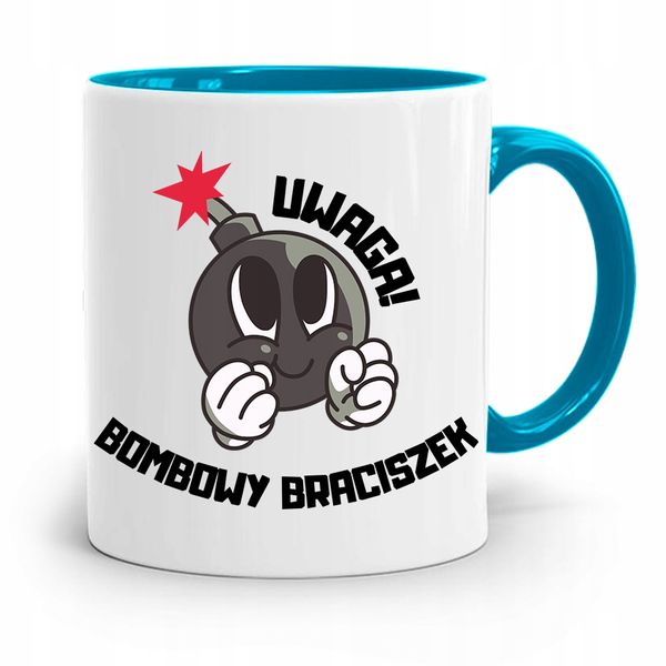 Kubek Błękitny Prezent Dla Brata Bombowy Brat Z Nadrukiem Ze Zdjęciem zdjęcie 1