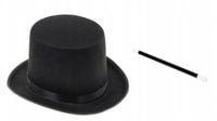 Kapelusz CYLINDER Maga magika czarny + różdżka Czarodziej Magik