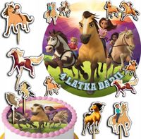 ZESTAW OPŁATEK NA TORT 20CM + TOPPERY PAPIEROWE - MUSTANG 15CM 18CM