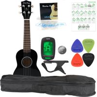 Ukulele sopranowe Czarne Pokrowiec Struny Kostki Stroik Akordy ZESTAW
