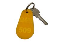 Brelok z plexi kolor żółty 4x7 cm, grubość 3mm - 50szt.