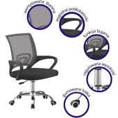 GATO FOTEL OBROTOWY BIUROWY SIATKA PODŁOKIETNIKI CZARNY, TILT, BUJANIE