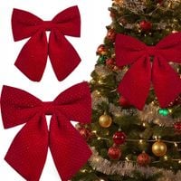 KOKARDA ŚWIĄTECZNA CZERWONA Z KRYSZTAŁKAMI 40 CM NA CZUBEK CHOINKI NA DRZWI