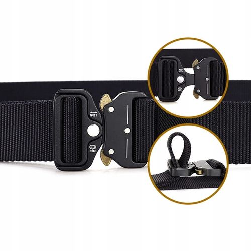 Pasek militarny wojskowy parciany taktyczny klamra QR survival 120cm czarny na Arena.pl