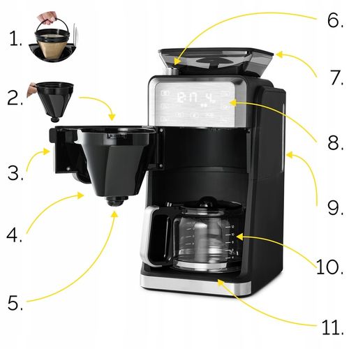 Ekspres przelewowy do kawy z Młynkiem żarnowym Yoer 1520W 1,5L na Arena.pl