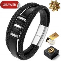 SKÓRZANA BRANSOLETKA MĘSKA CZARNA TYTANOWA Z GRAWEREM PREZENT DLA