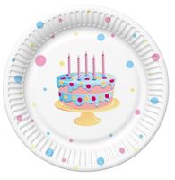 Talerzyki papierowe urodzinowe Tort, 18 cm 8 szt.
