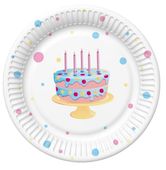 Talerzyki papierowe urodzinowe Tort, 18 cm 8 szt.