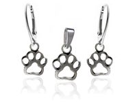 ELEGANCKI WISZĄCY SREBRNY KOMPLET ŁAPY ZWIERZAKA PSIE KOCIE ŁAPKI PUPILA