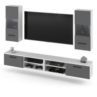 Meblościanka Do Salonu Bandle Szafka Rtv Nowoczesna 240cm Biało Szara Mat