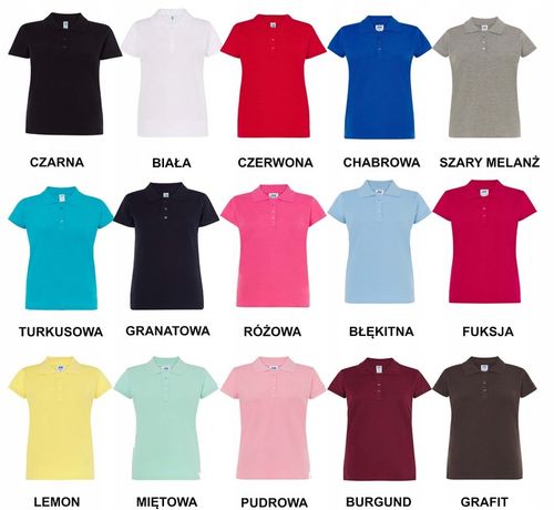 KOSZULKA POLO DAMSKA Z WŁASNYM NADRUKIEM MAŁE LOGO NAPIS TEKST roz.M na Arena.pl