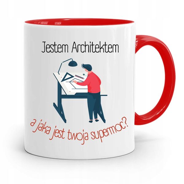 Kubek Czerwony Architekta Jestem Architektem Z Nadrukiem Ze Zdjęciem zdjęcie 1