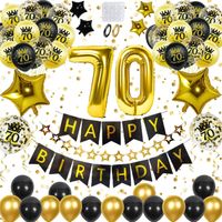 Zestaw Dekoracji na 70 Urodziny Złoto-Czarny z Balonami i Konfetti