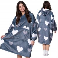 KOC BLUZA Oversize Gruba KOCOBLUZA 2w1 XXL Wzór SERCA Futrzak Bluzo