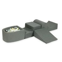 Piankowy plac zabaw z górką i z basenem micro szary + 100 piłek (jasne złoto, perła, srebrne, przezroczyste)