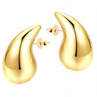 Złote błyszczące kolczyki najmodniejsze krople złocone łezki sztyft idealne