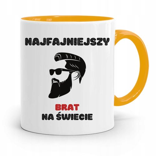 Kubek Żółty Prezent Dla Brata Najfajniejszy Brat Z Nadrukiem Ze Zdjęciem na Arena.pl