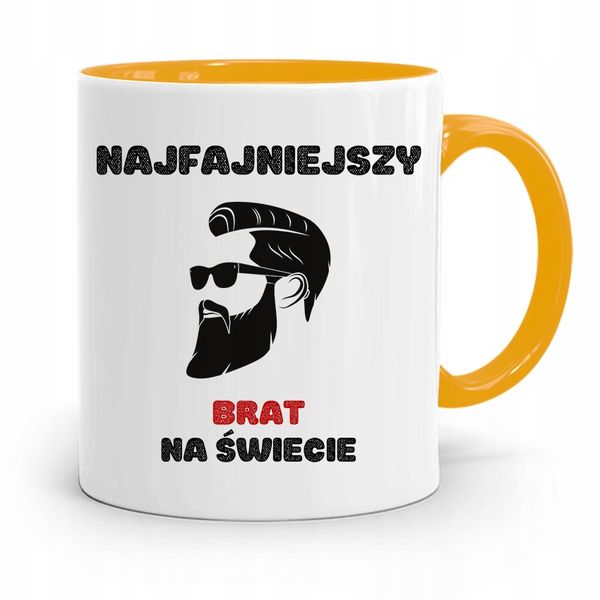 Kubek Żółty Prezent Dla Brata Najfajniejszy Brat Z Nadrukiem Ze Zdjęciem zdjęcie 1