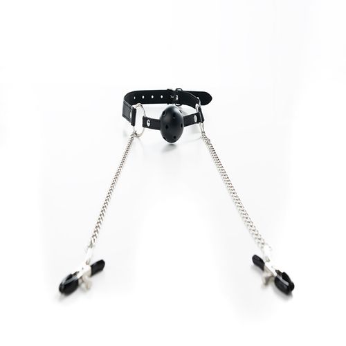 breathable ball gag with adjustable nipple clamps. na Arena.pl