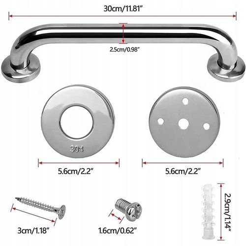PORĘCZ UCHWYT ŁAZIENKOWY PROSTY DO WANNY DRZWI x2 CHROM POD PRYSZNIC 30CM na Arena.pl