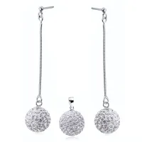 WISZĄCY SREBRNY KOMPLET BIAŁE KULKI KULECZKI KRYSZTAŁKI 14MM CRYSTAL BEADS