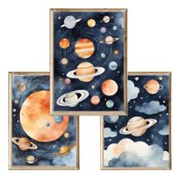 Zestaw trzech plakatów dla dzieci Planety