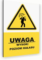 Tabliczka znak informacyjny 20x15 Biała WYSOKI POZIOM HAŁASU Nierdzewna