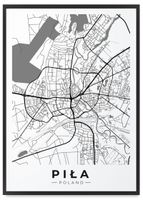 Plakat ramka mapa miasta Piła 61x91 cm w czarnej ramie