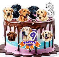 OPŁATEK ZESTAW URODZINOWY POSTACIE NA TORT - PIES Labrador Retriever + IMIĘ