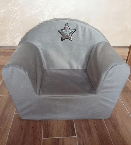 Fotelik z pianki dla dzieci pufa welur/plusz szary na Arena.pl