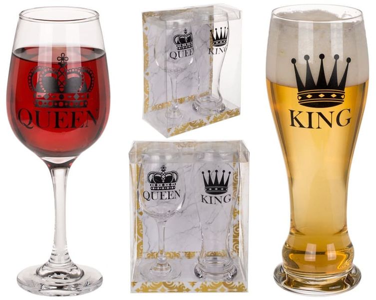 KING & QUEEN - Kieliszek do Wina i Kufel do Piwa - Zestaw dla Pary zdjęcie 1
