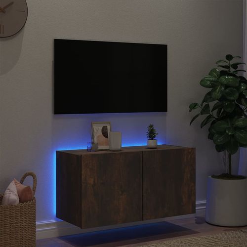 Ścienna szafka TV z LED, przydymiony dąb, 80x35x41 cm na Arena.pl