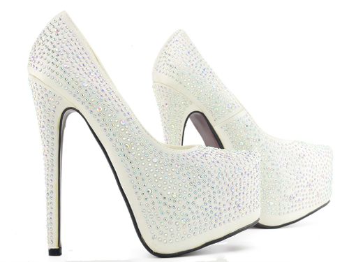 Białe szpilki na platformie z cyrkoniami 35 na Arena.pl