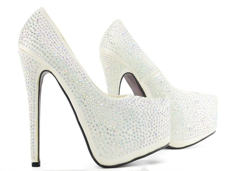 Białe szpilki na platformie z cyrkoniami 35 zdjęcie 3