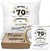 ZESTAW PODUSZKA I PIĘKNY KUBEK ORYGINALNY PREZENT 70 LAT NA URODZINY