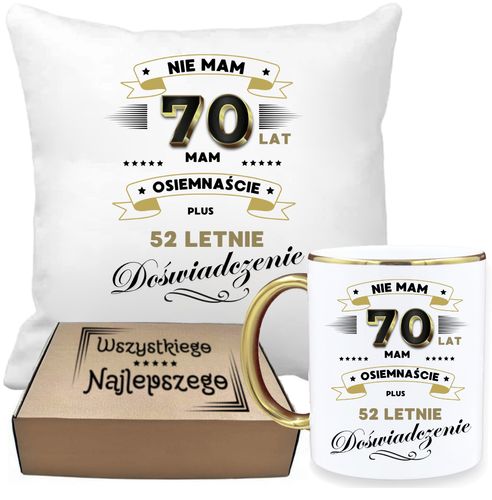 ZESTAW PODUSZKA I PIĘKNY KUBEK ORYGINALNY PREZENT 70 LAT NA URODZINY na Arena.pl