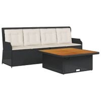 3-cz. zestaw wypoczynkowy do ogrodu, poduszki, czarny rattan PE