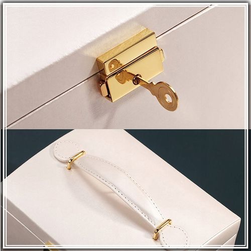 SZKATUŁKA KUFEREK NA BIŻUTERIĘ POJEMNY ELEGANCKI PUDEŁKO Z LUSTERKIEM BIAŁE na Arena.pl