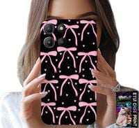 ETUI DO MOTOROLA EDGE 60 5G - CZARNO RÓŻOWE WSTĄŻKI KOKARDKI WSTĄŻKA
